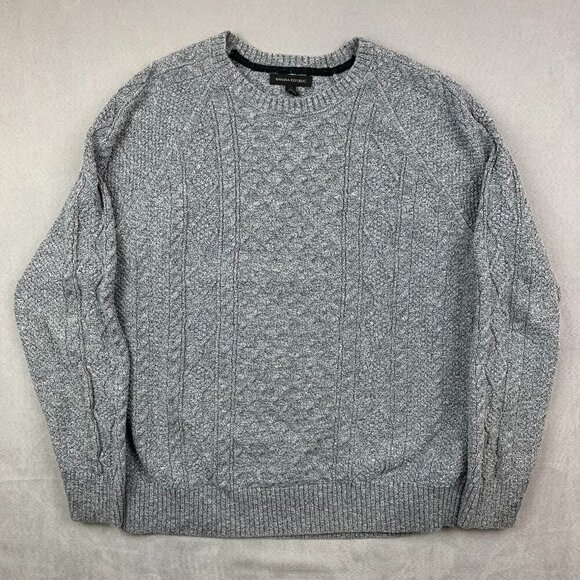 Banana Republic Mens Sweater XL Gray Crewneck Long Sleeve Fisherman Cable Knit - Picture 1 of 9